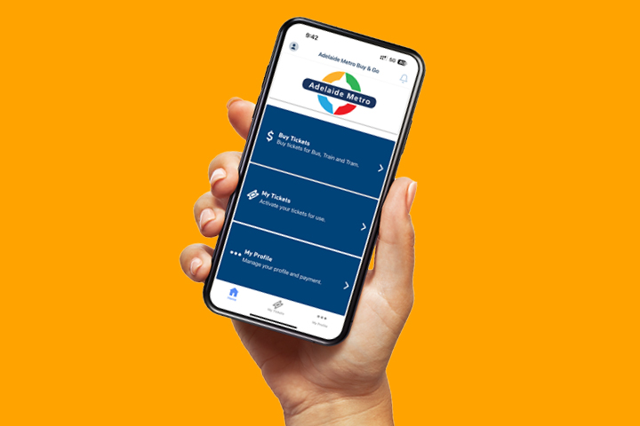Hand holding phone with buy and go app