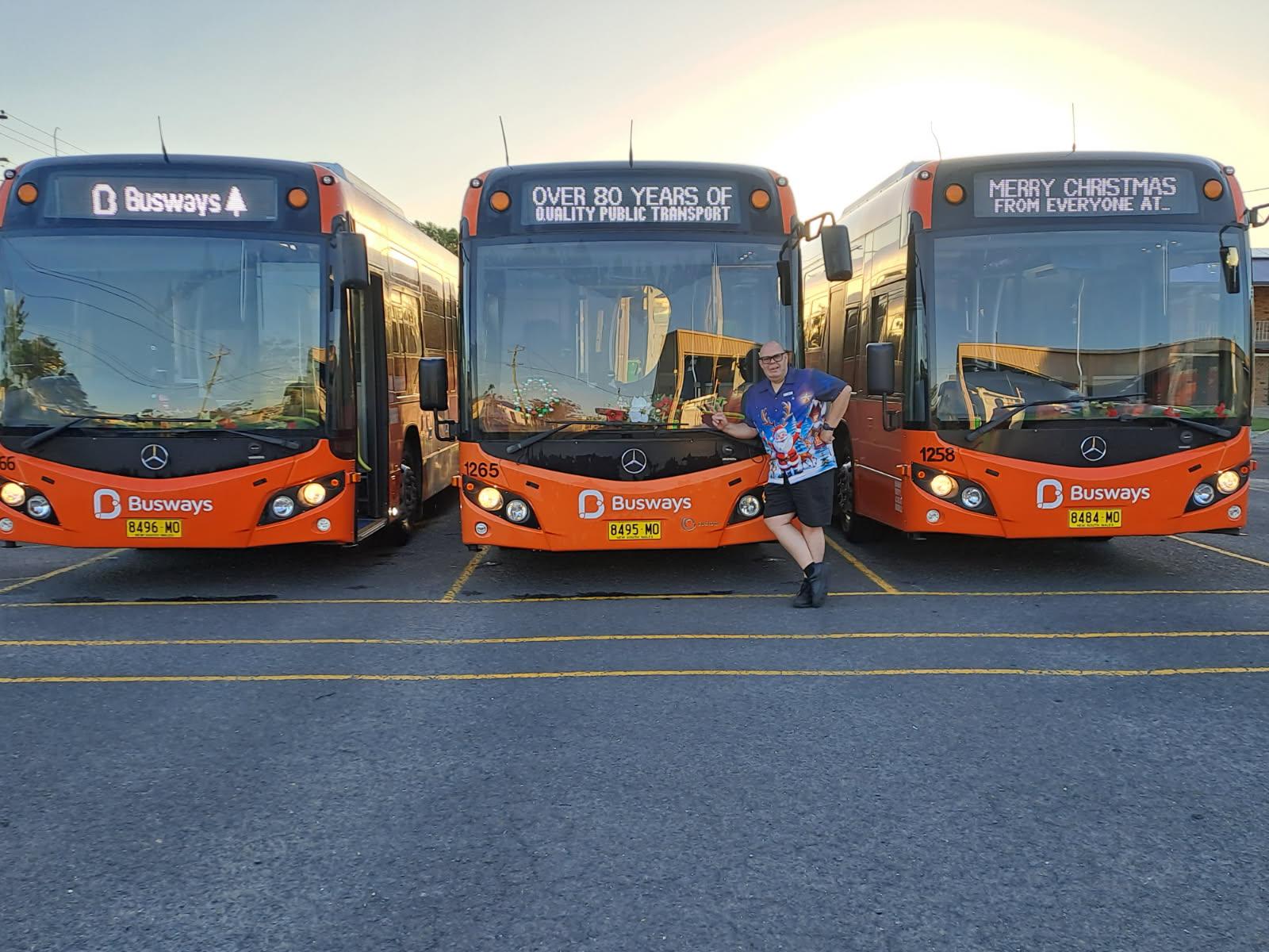 Simon with Christmas buses