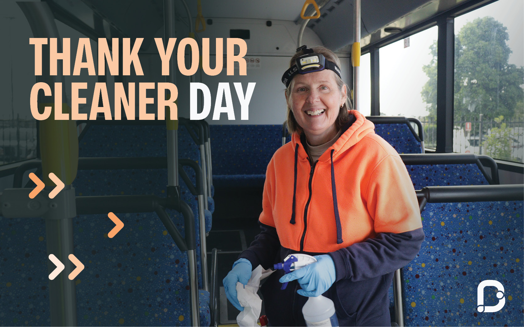 Marija Smiling while cleaning a bus