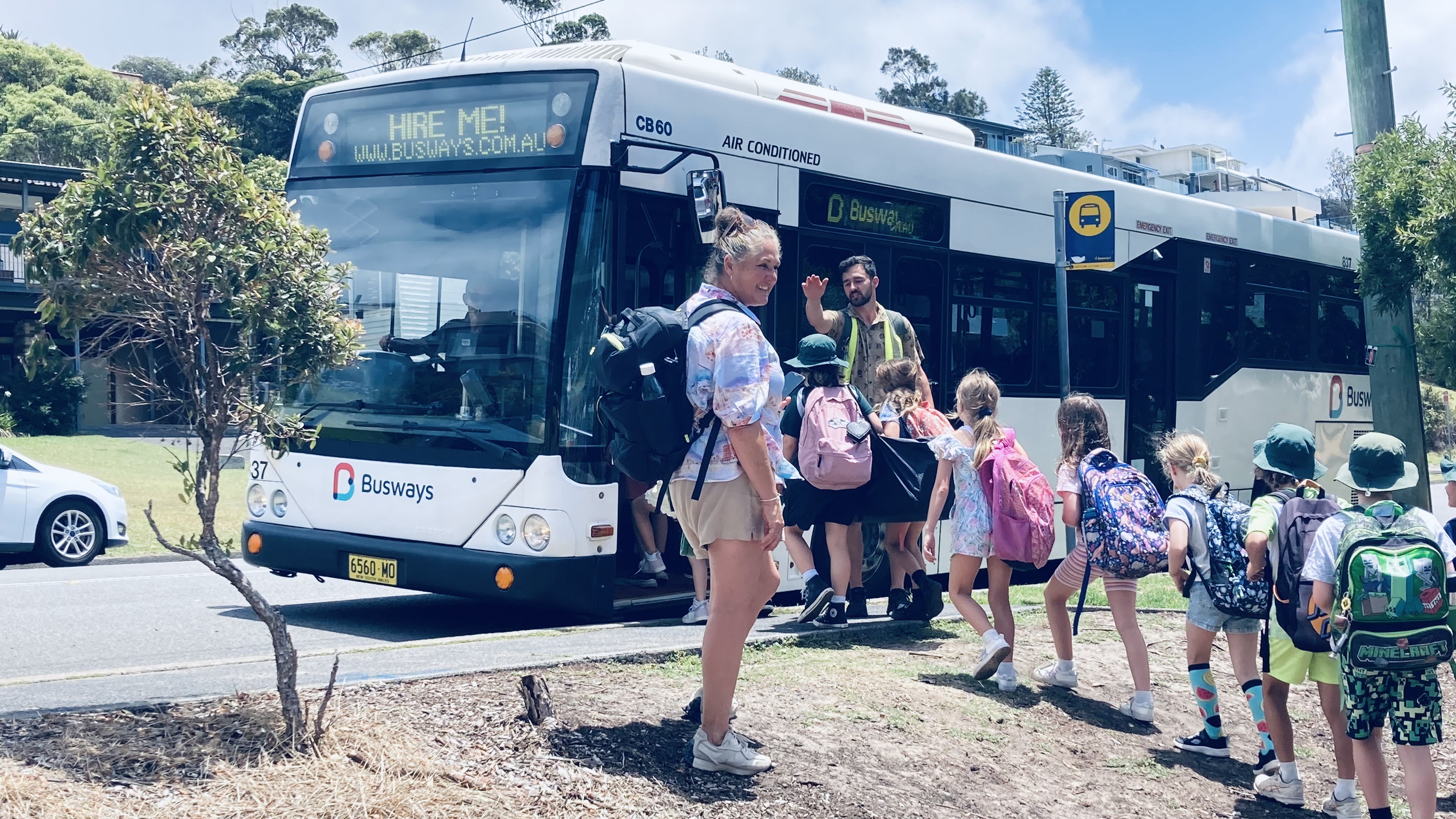 Kincumber PS students boarding the shuttle 