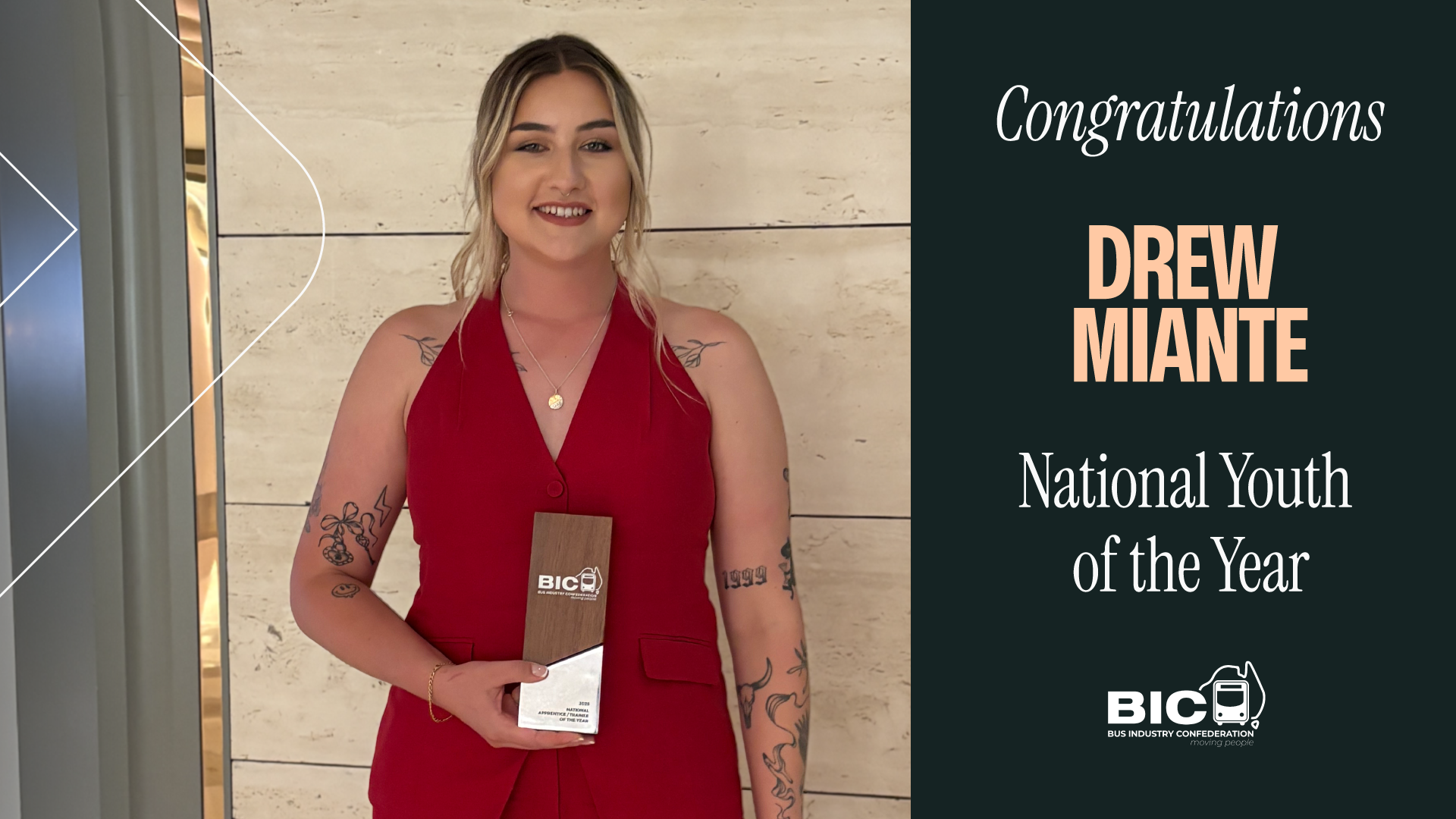 Drew Miante with the award 