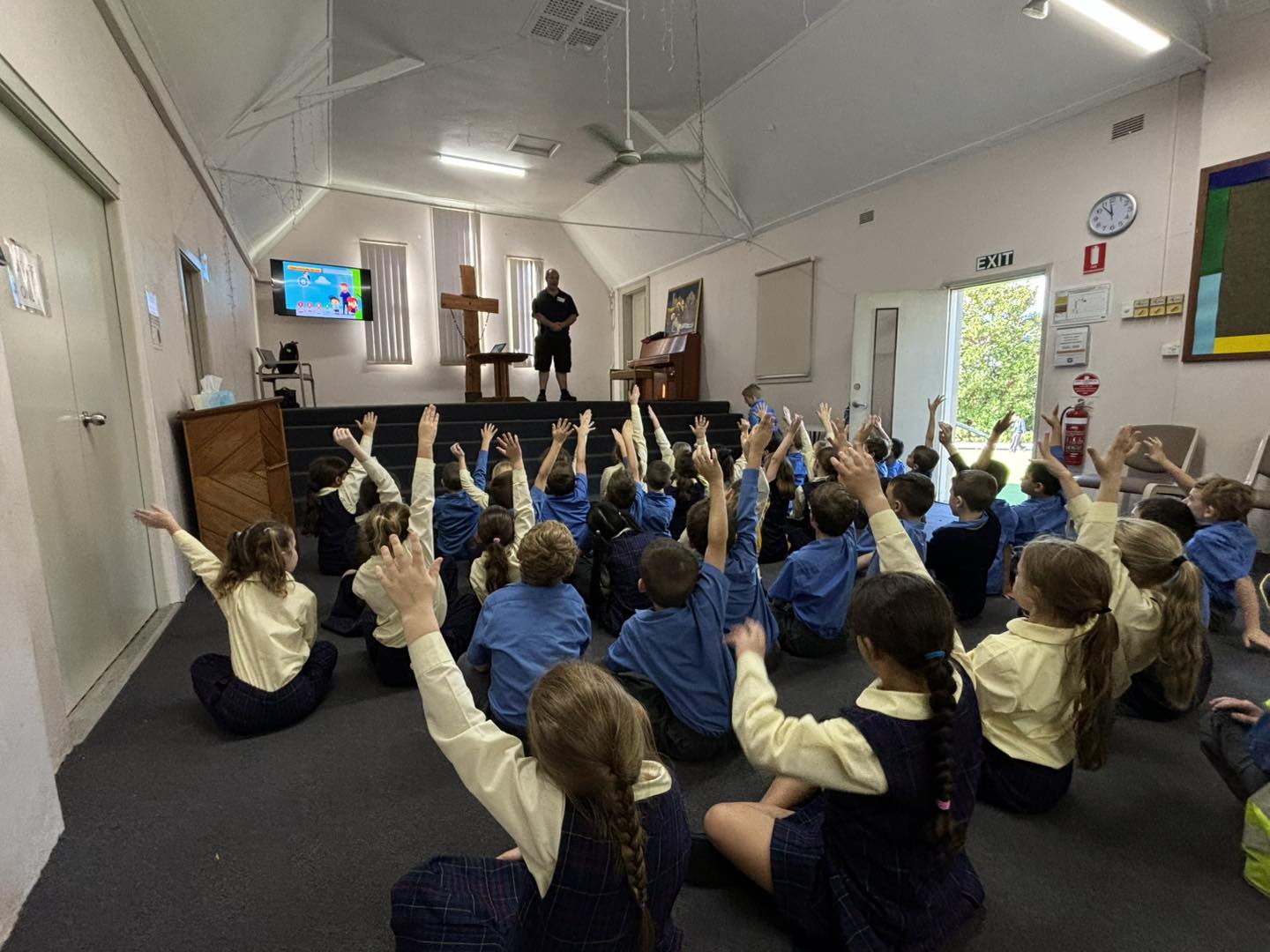 Over 450 Students learn bus safety skills during National Road Safety Week Students learning about Bus Safety
