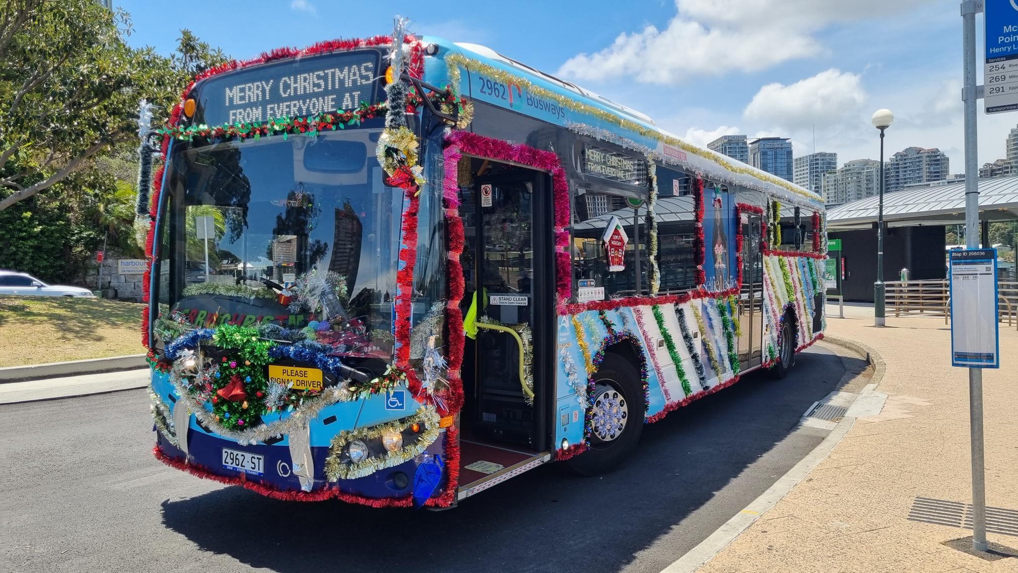 Willoughby Christmas bus decorated externally 