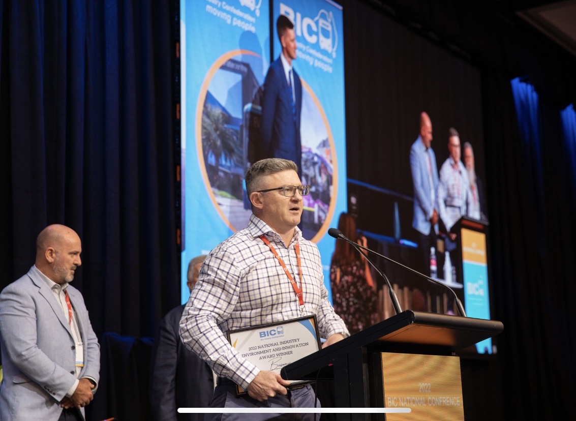 Matt Threlkeld of BusNSW accepts the award on behalf of Busways