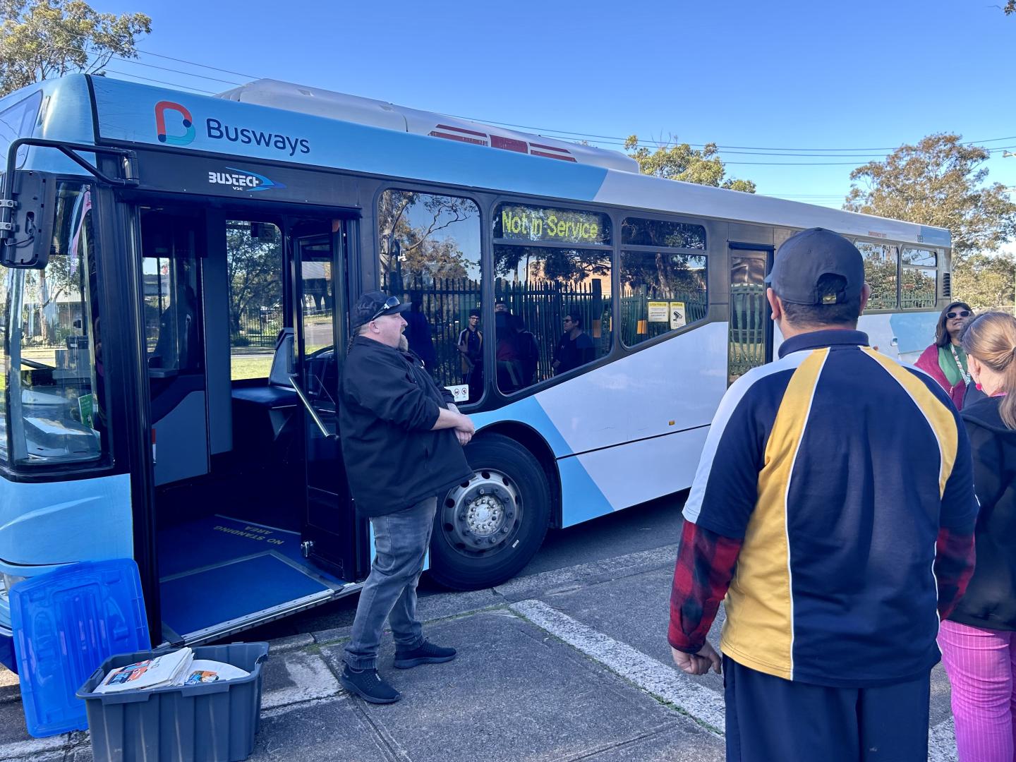 Bus Educator Explaining Kids about Boarding the bus