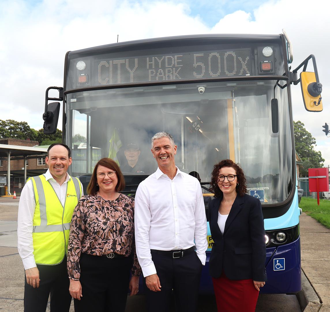 Minister for transport John Graham with the new bendy bus