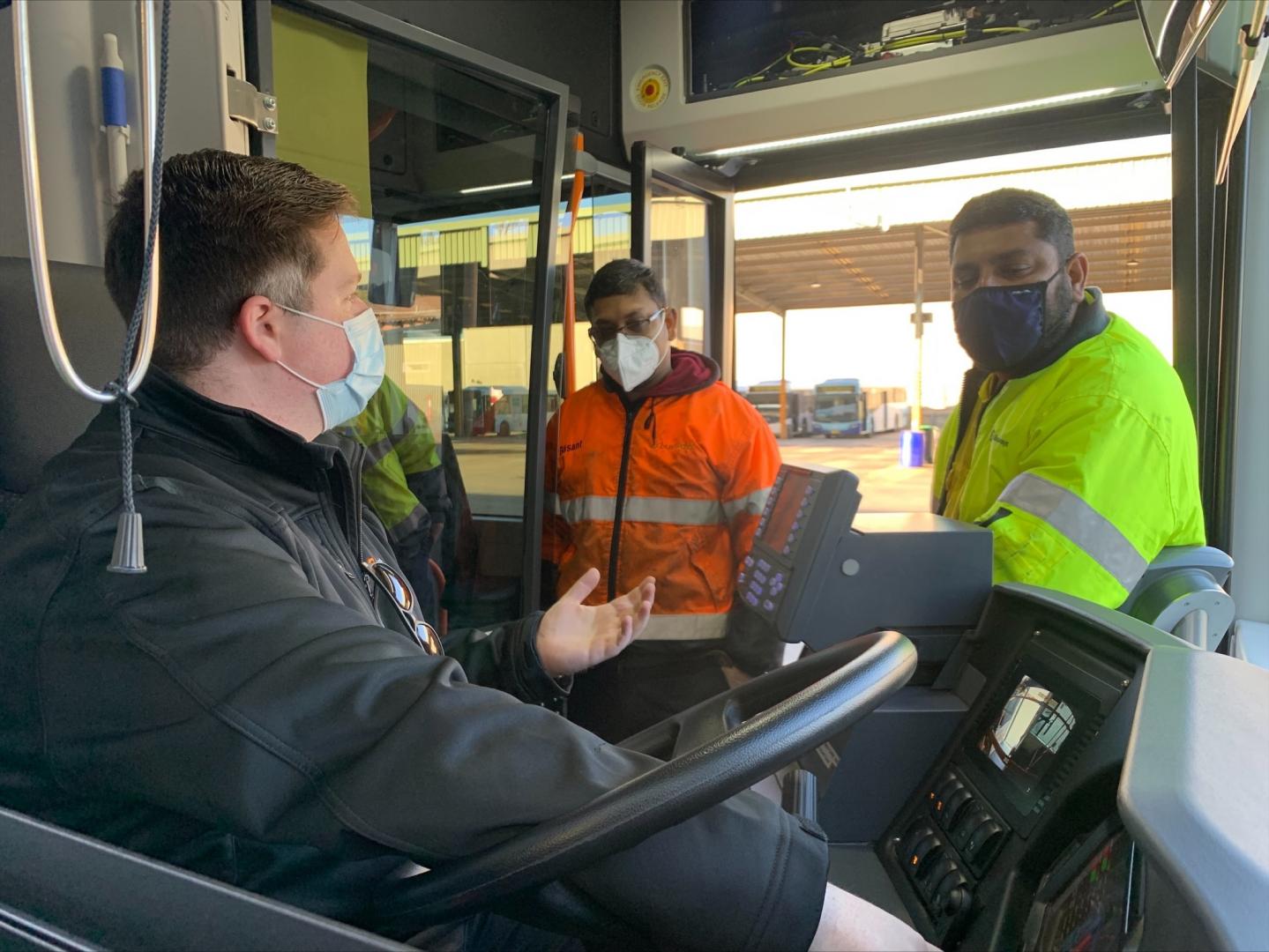 Busways drivers training on the electric bus console