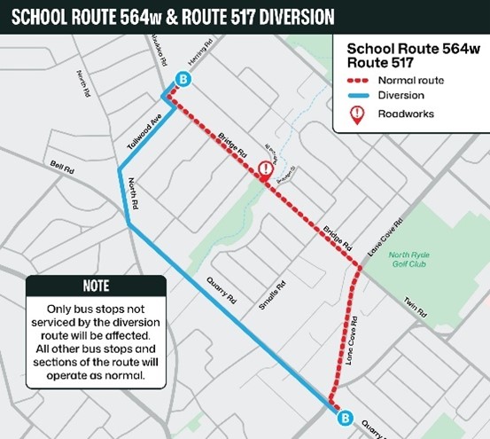 A map showing highlighted route diversions in the affected area.