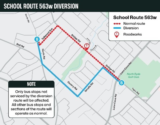 A map showing highlighted route diversions in the affected area.