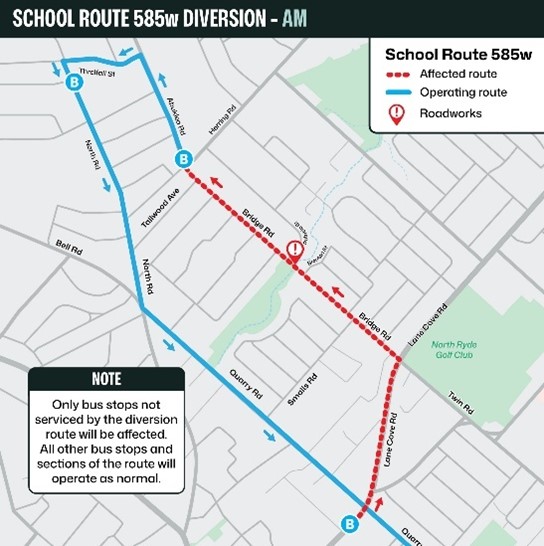 A map showing highlighted route diversions in the affected area.