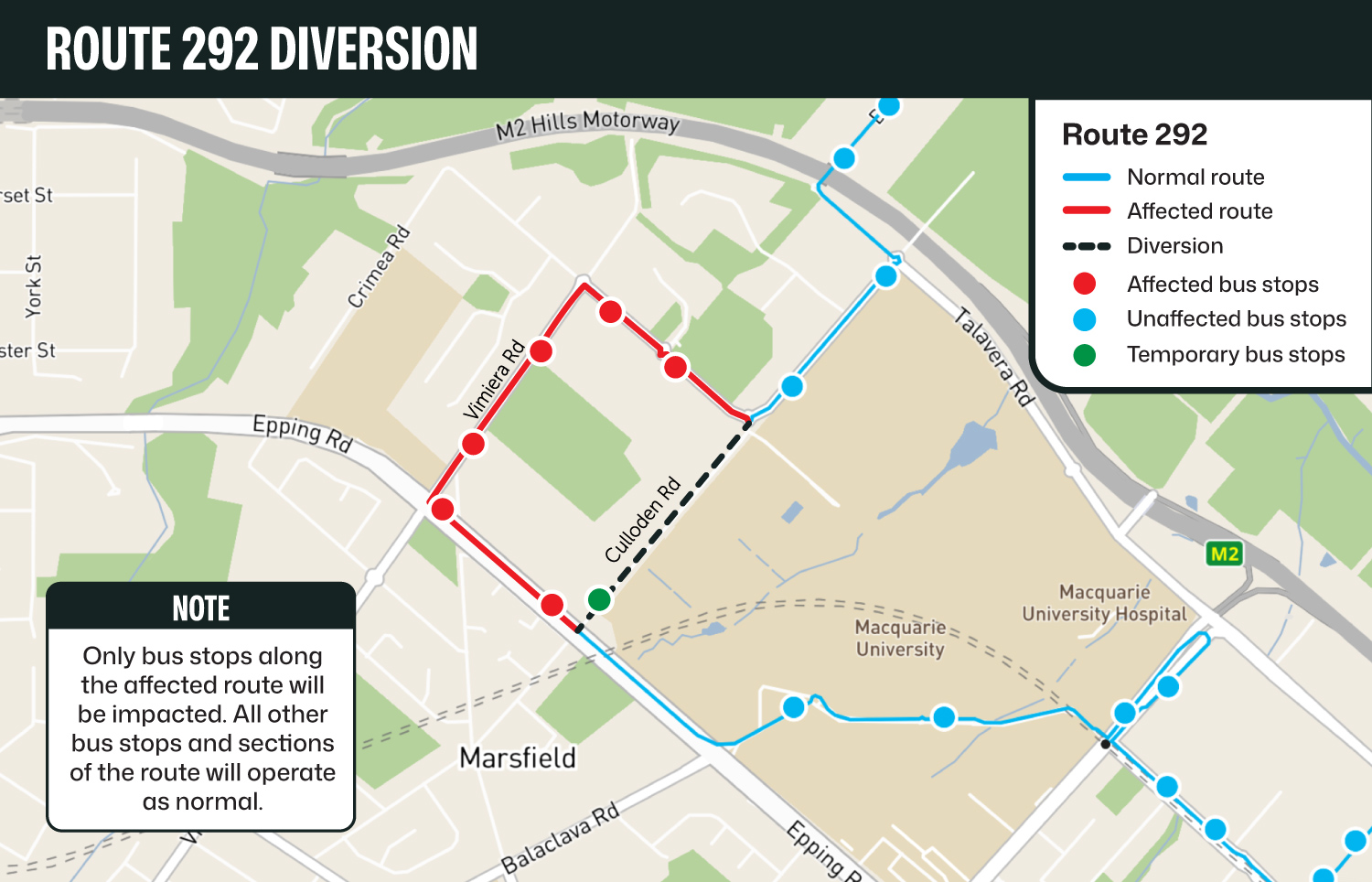 Route 292 map showing diversions