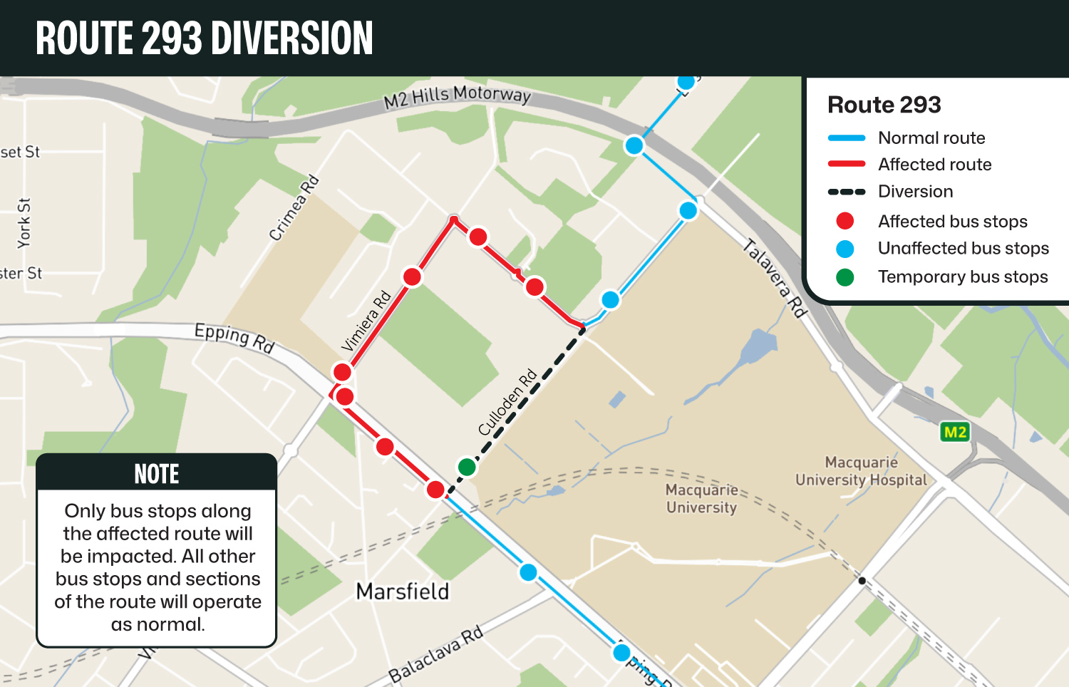 Route 293 map showing diversions