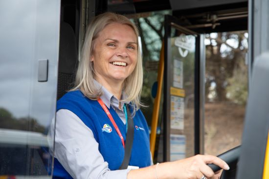 Sally-Ann behind the wheel at Busways